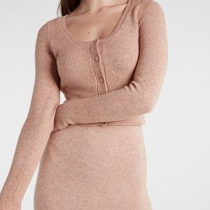 Express Blush Pink Crop Sweater Cardigan Button Up Sweater Top Heather Pink Sz S